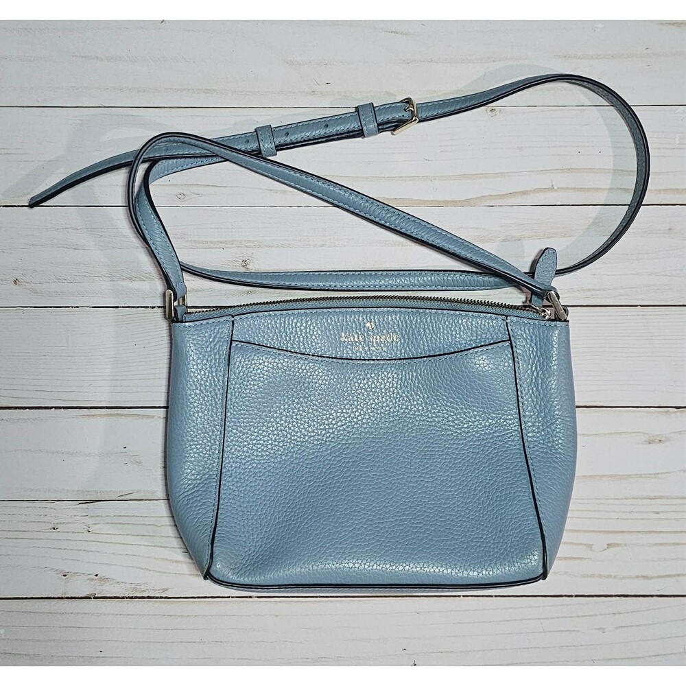 Kate Spade New York Light Blue Pebbled Leather Crossbody Bag Gold Hardware